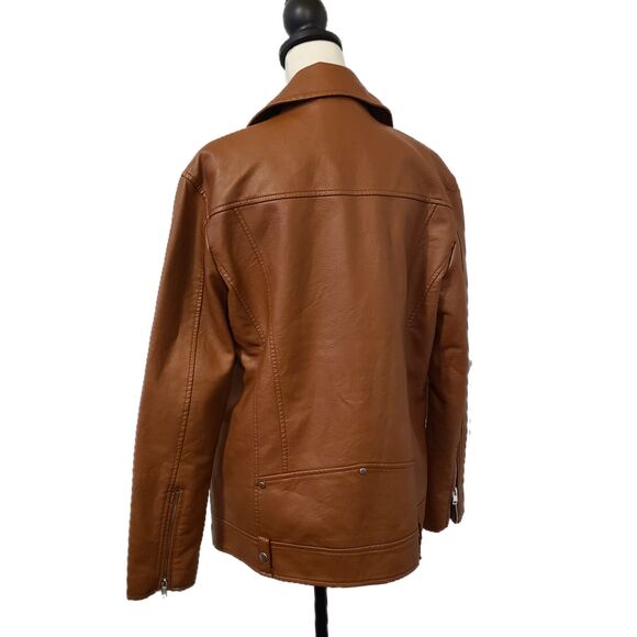 7 for All Mankind - Caramel Brown Vegan Leather Moto Jacket, Size M (6-8), EUC - Picture 7 of 12